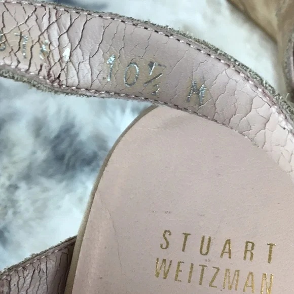 Stuart Weitzman Tan Platform Suede Sandals with Crossover Design Sz 10.5 - Picture 8 of 11